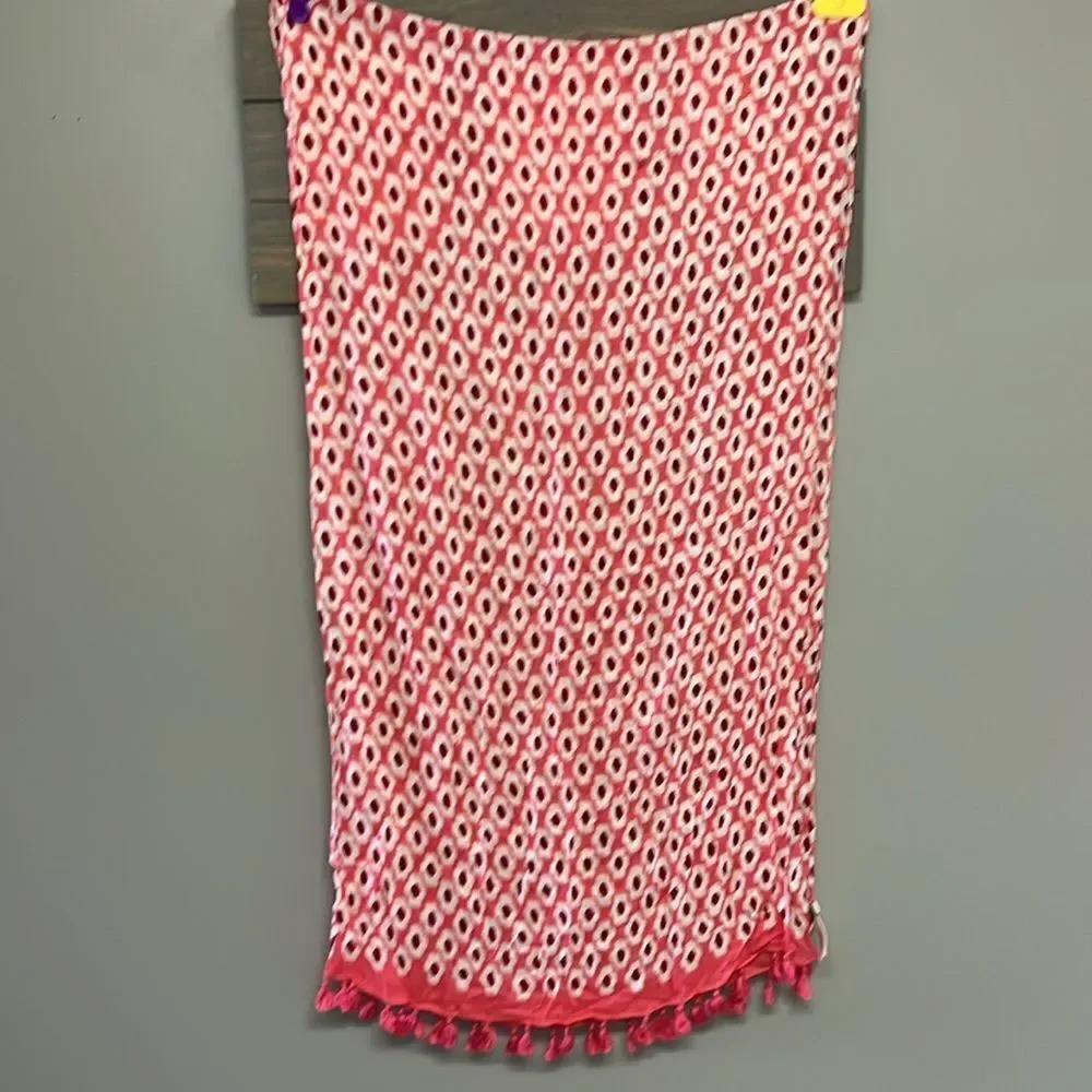 Kate Spade New York Pink Cream Red Viscose Abstract Fashion Scarf 2017 83”, 22”